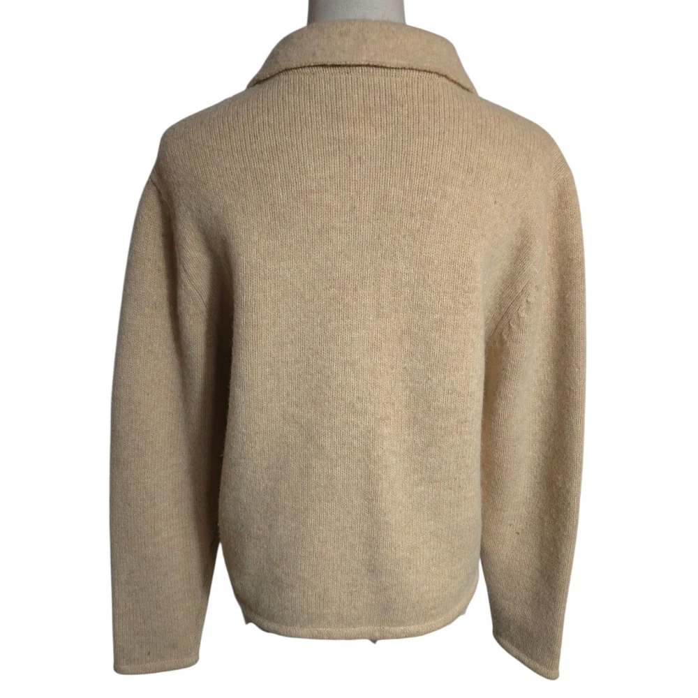 Appleseeds Vintage Tan Embroidered Collared Grandma Cardigan Sweater - Picture 5 of 8